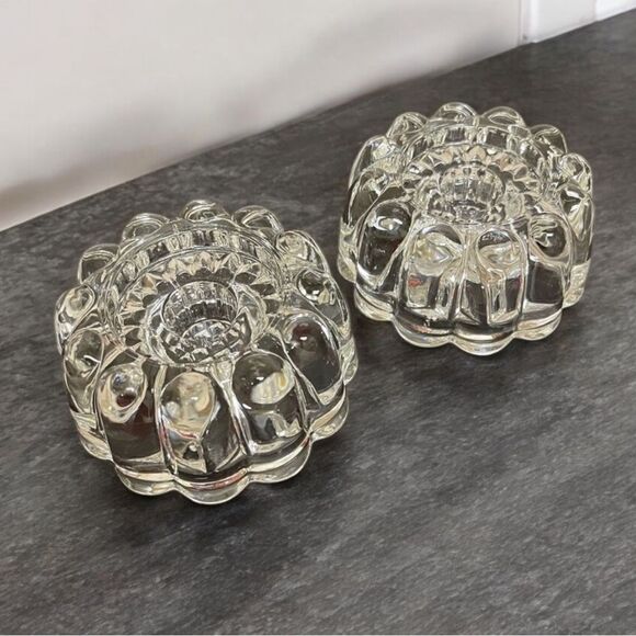 Vintage Princess House Clear Ribbed Round Crystal 3-Way Candle Holder Set - Picture 2 of 16